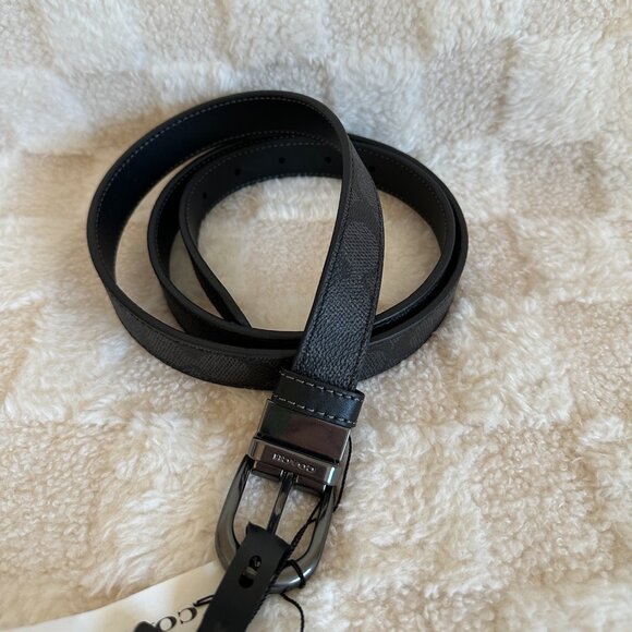 NWT! Coach CX057 Women\'s Belt Signature Coated Canvas Refined Calf Black Leather main image 4
